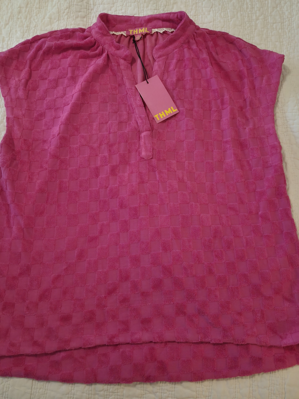 THML Hot Pink Checker Plush Shirt M